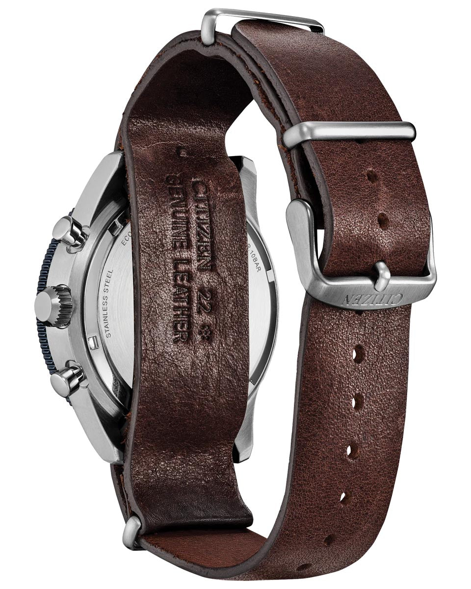 Citizen Terra Force Watch with Blue Dial and Brown Leather Strap (43mm and eco drive movement)