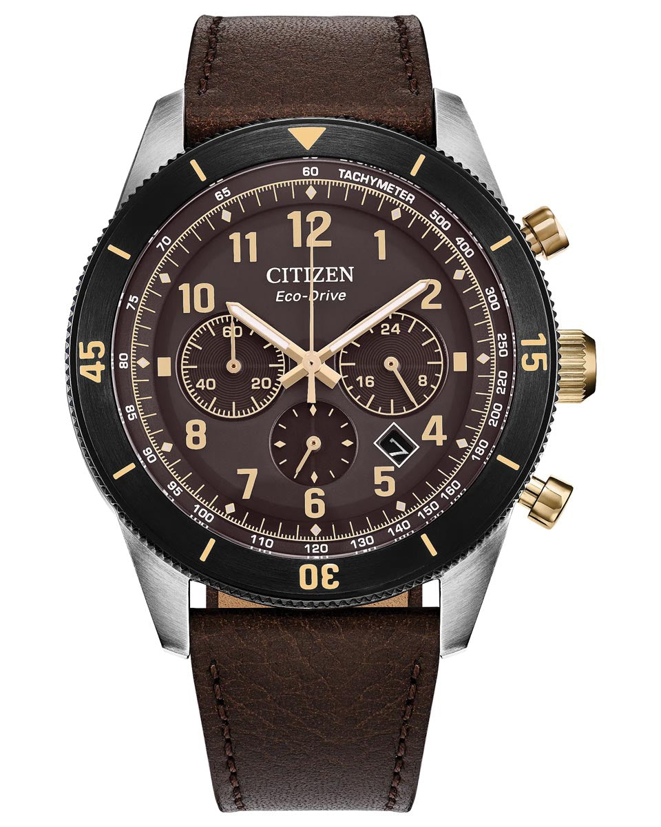Citizen Terra Force Watch with Brown Dial and Brown Leather Strap (43mm and eco drive movement)