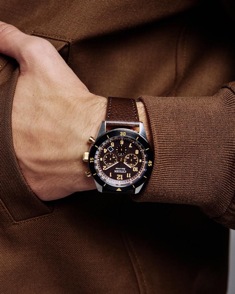 Citizen Terra Force Watch with Brown Dial and Brown Leather Strap (43mm and eco drive movement)