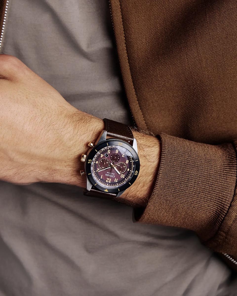 Citizen Terra Force Watch with Brown Dial and Brown Leather Strap (43mm and eco drive movement)