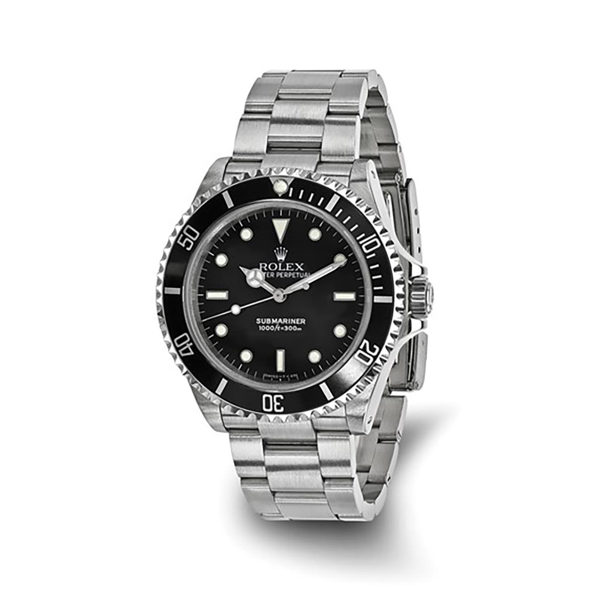 Pre Owned Rolex Oyster Perpetual Submariner Watch with Black Dial and Stainless Steel Oyster Bracelet (automatic movement)