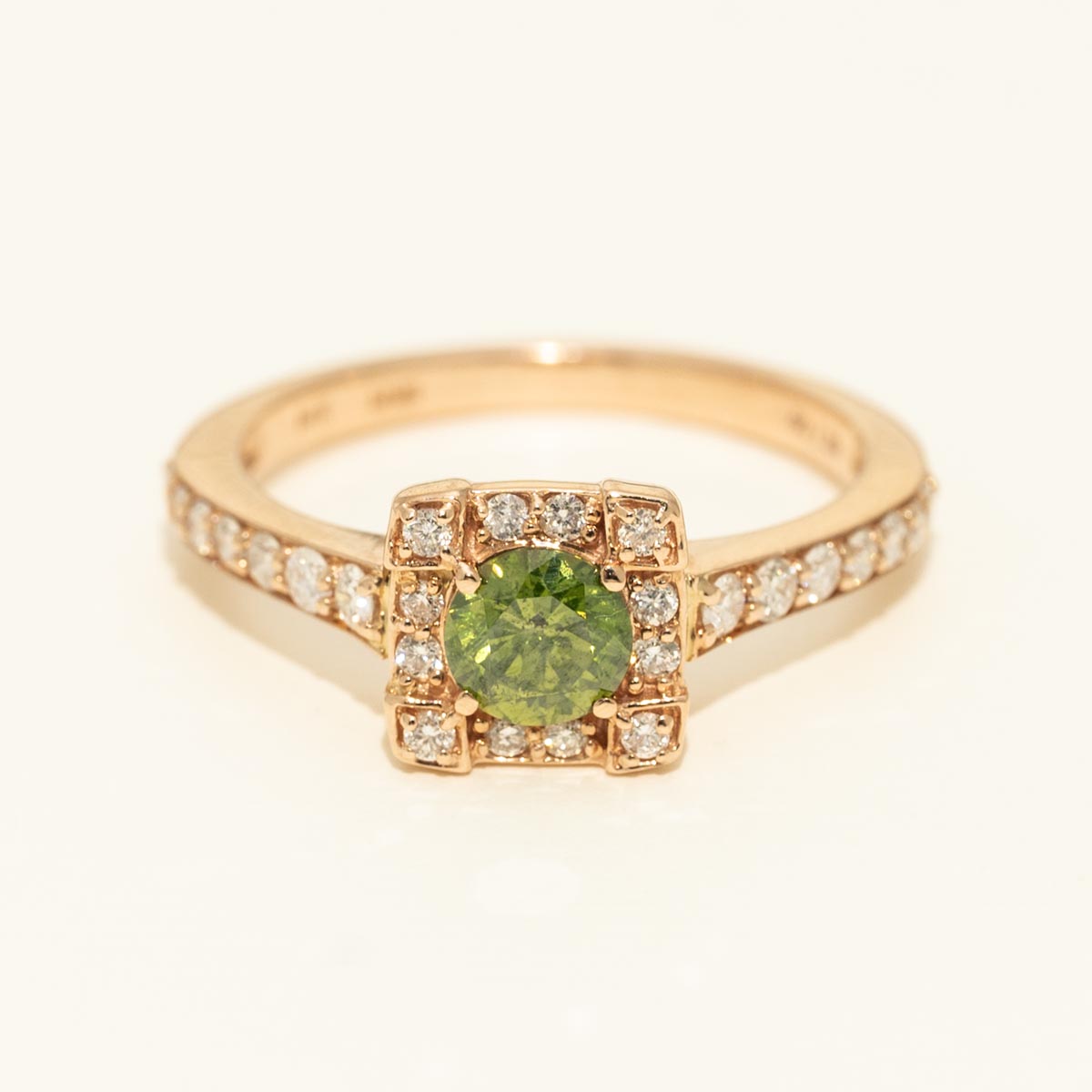 Green and White Diamond Ring in 14kt Rose Gold (1ct tw)