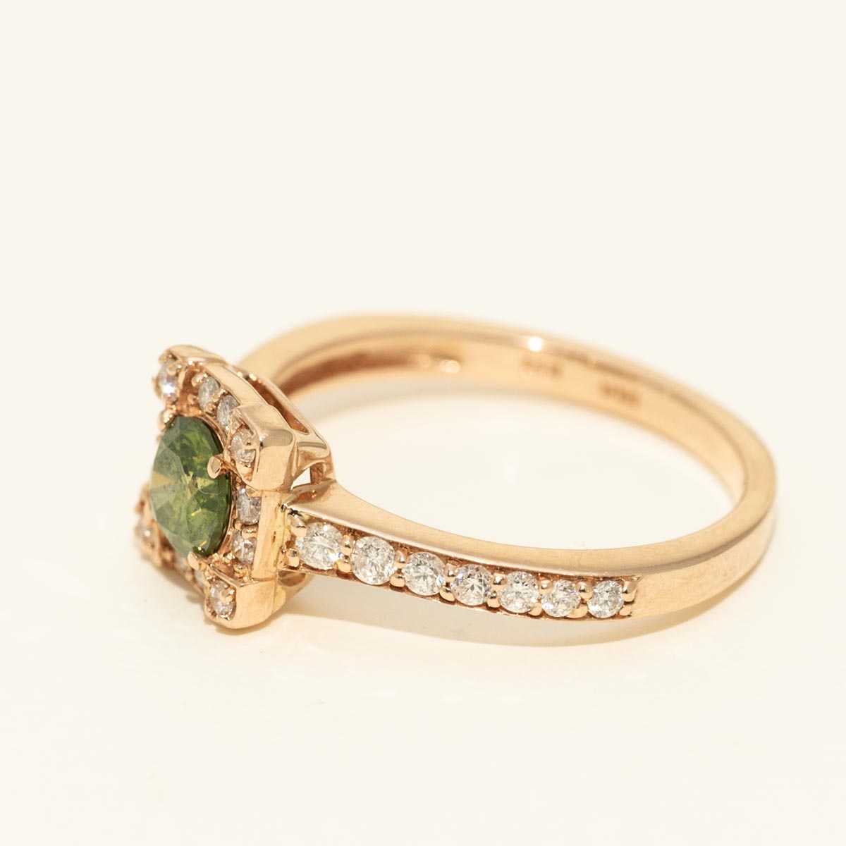 Green and White Diamond Ring in 14kt Rose Gold (1ct tw)