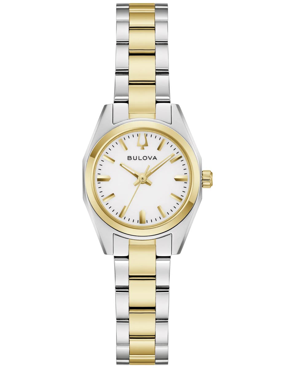 Bulova Surveyor Watch with White Dial and Two Toned Stainless Steel Bracelet (22.7mm and quartz movement)