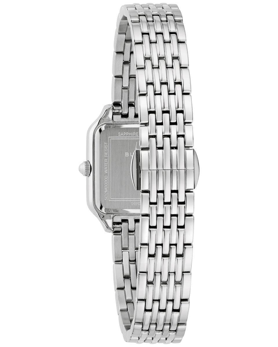Bulova Sutton Watch with White Mother of Pearl Dial with Diamond Accent Bezel and Stainless Steel Bracelet (23mm and quartz movement)