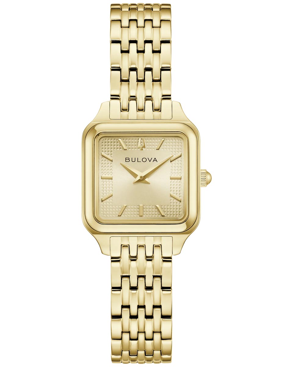 Bulova Sutton Watch with Gold Toned Dial and Gold Toned Stainless Steel Bracelet (23mm and quartz movement)