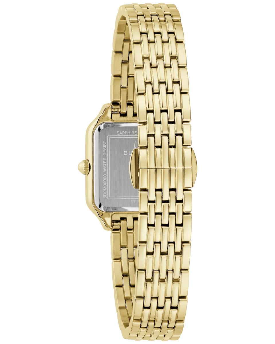 Bulova Sutton Watch with Gold Toned Dial and Gold Toned Stainless Steel Bracelet (23mm and quartz movement)