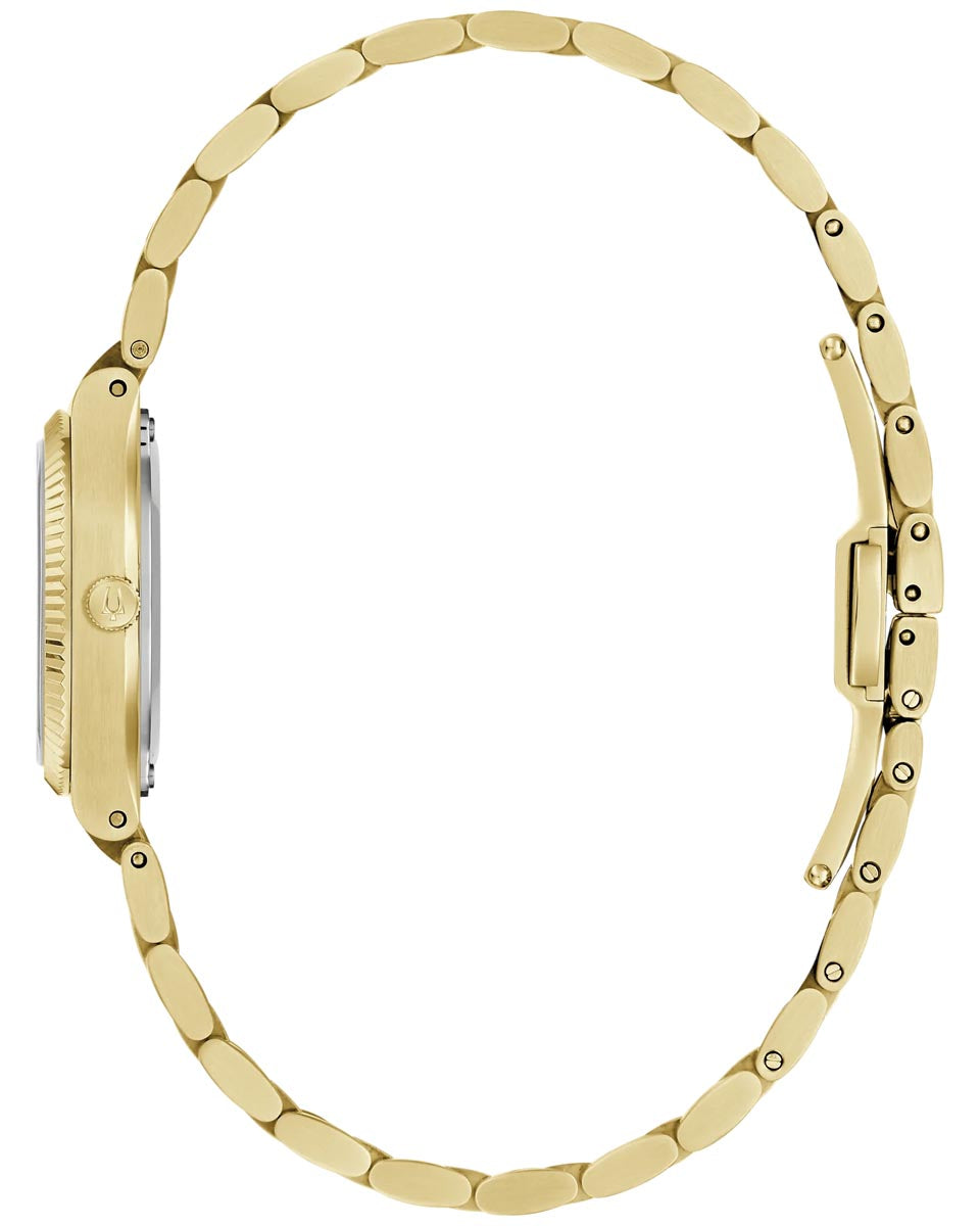 Bulova Super Seville Mini Watch with White Dial and Gold Toned Stainless Steel Bracelet (25mm and quartz movement)