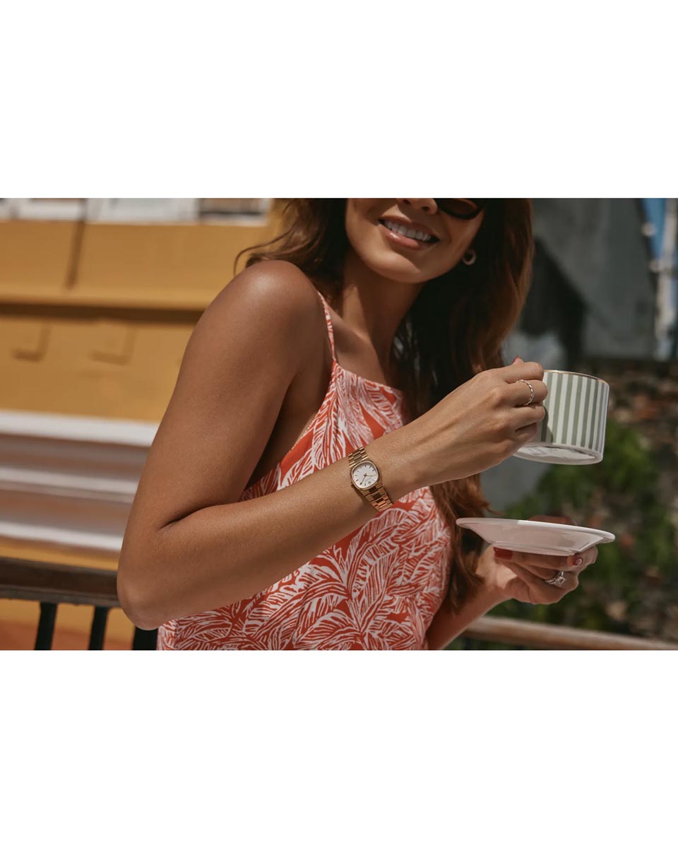 Bulova Super Seville Mini Watch with White Dial and Gold Toned Stainless Steel Bracelet (25mm and quartz movement)