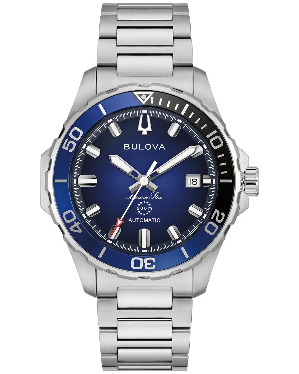 Bulova Marine Star Watch with Blue Dial and Stainless Steel Bracelet (41mm and automatic movement)