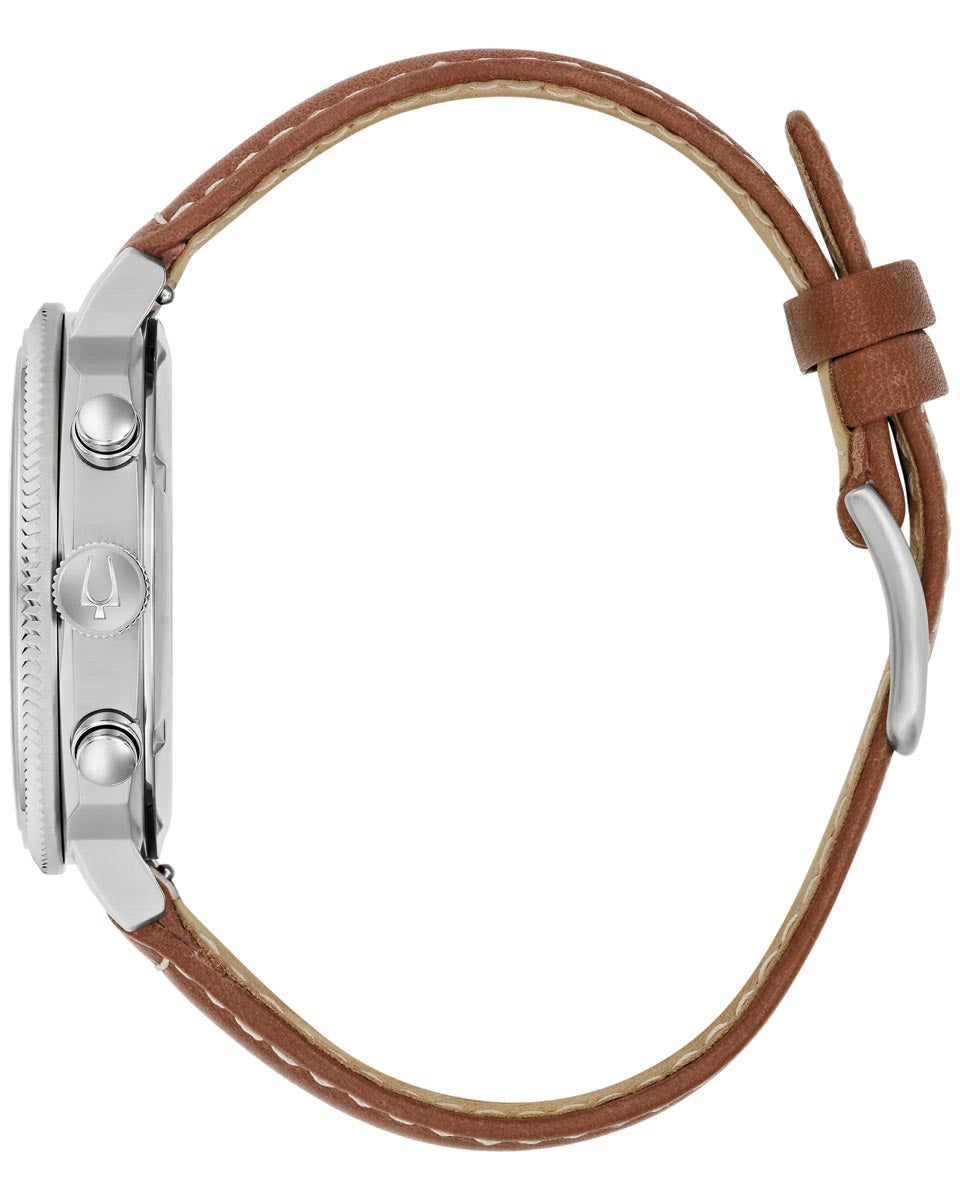 Bulova Military Watch with Green Dial and Brown Leather Strap (42.5mm and quartz movement)
