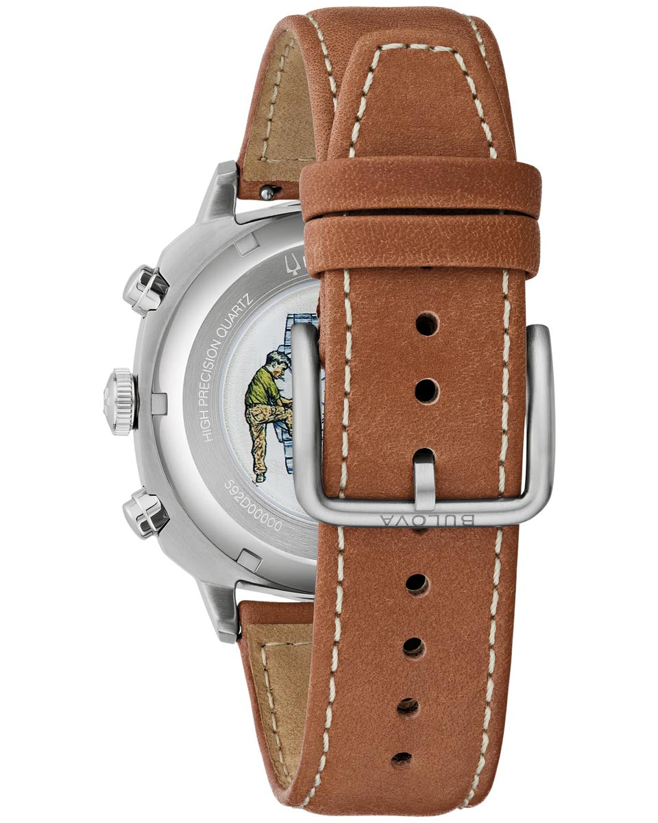 Bulova Military Watch with Green Dial and Brown Leather Strap (42.5mm and quartz movement)
