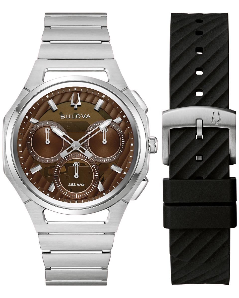 Bulova Curv 10th Anniversary Edition Watch with Brown Dial and Stainless Steel Bracelet (41.5mm and quartz movement)