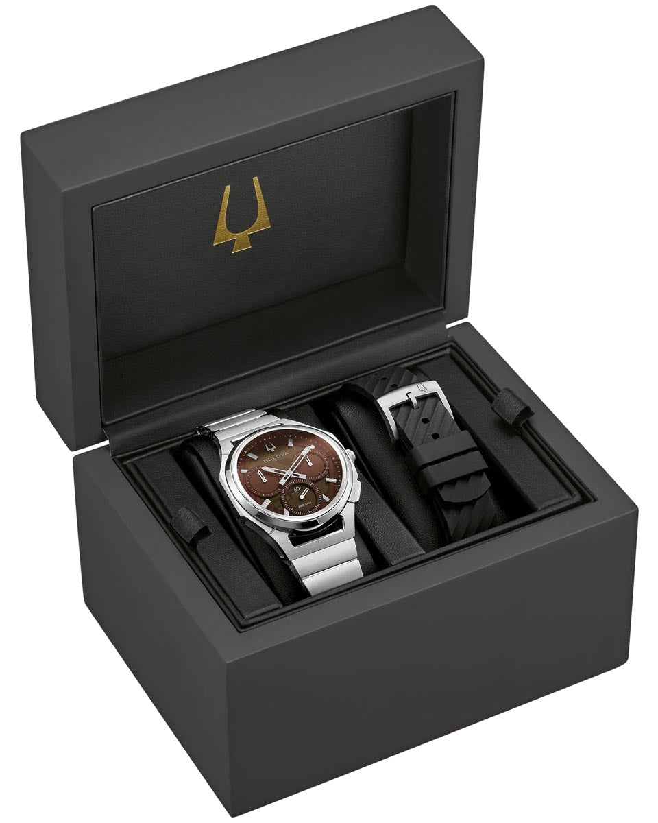 Bulova Curv 10th Anniversary Edition Watch with Brown Dial and Stainless Steel Bracelet (41.5mm and quartz movement)