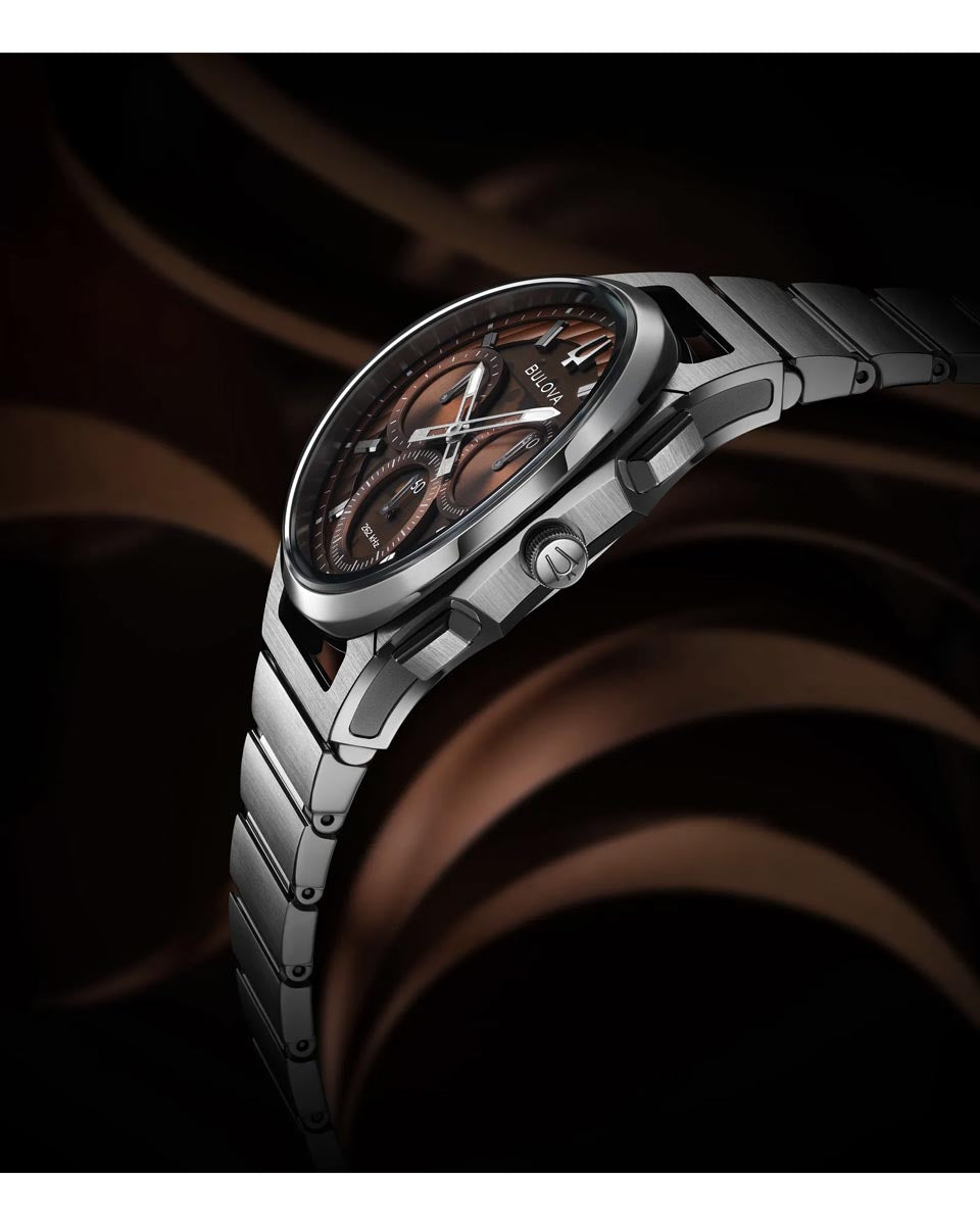 Bulova Curv 10th Anniversary Edition Watch with Brown Dial and Stainless Steel Bracelet (41.5mm and quartz movement)