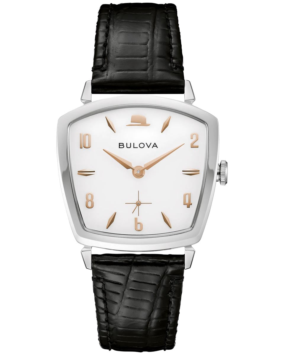 Bulova Frank Sinatra Ive Got You Under My Skin Watch with White Dial and Black Leather Strap (35mm and quartz movement)