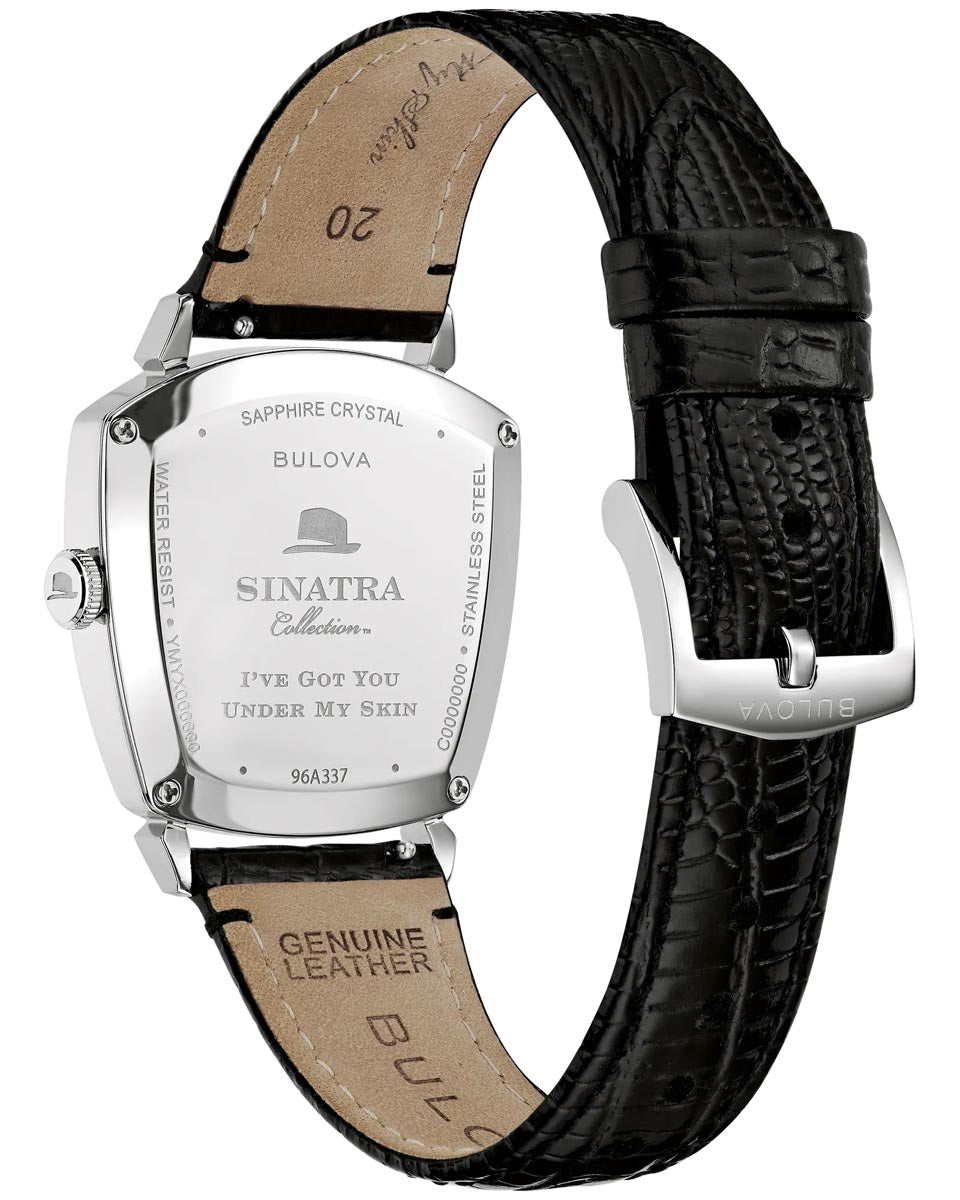Bulova Frank Sinatra Ive Got You Under My Skin Watch with White Dial and Black Leather Strap (35mm and quartz movement)