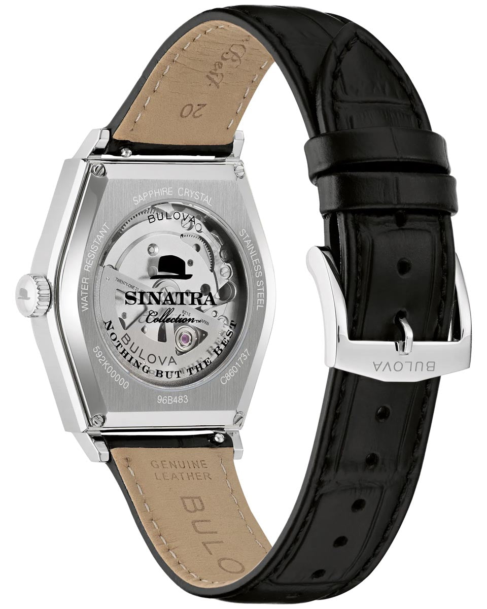 Bulova Frank Sinatra Nothing but the Best Watch with Champagne Dial and Black Leather Strap (37mm and automatic movement)