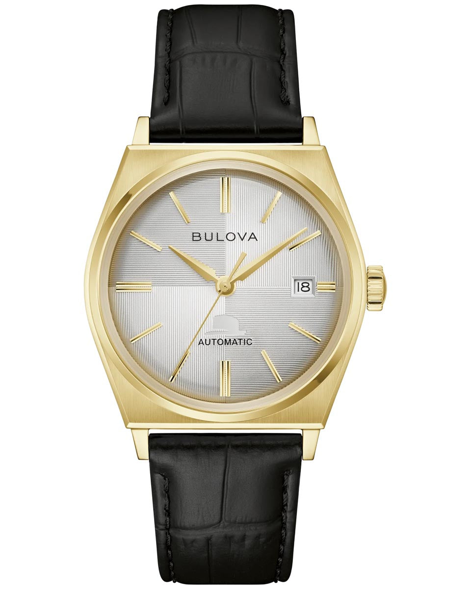 Bulova Frank Sinatra Nothing but the Best Watch with White Dial and Black Leather Strap (37mm and automatic movement)