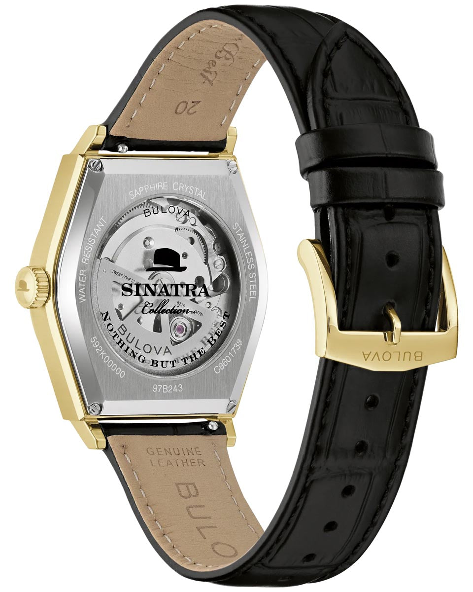 Bulova Frank Sinatra Nothing but the Best Watch with White Dial and Black Leather Strap (37mm and automatic movement)