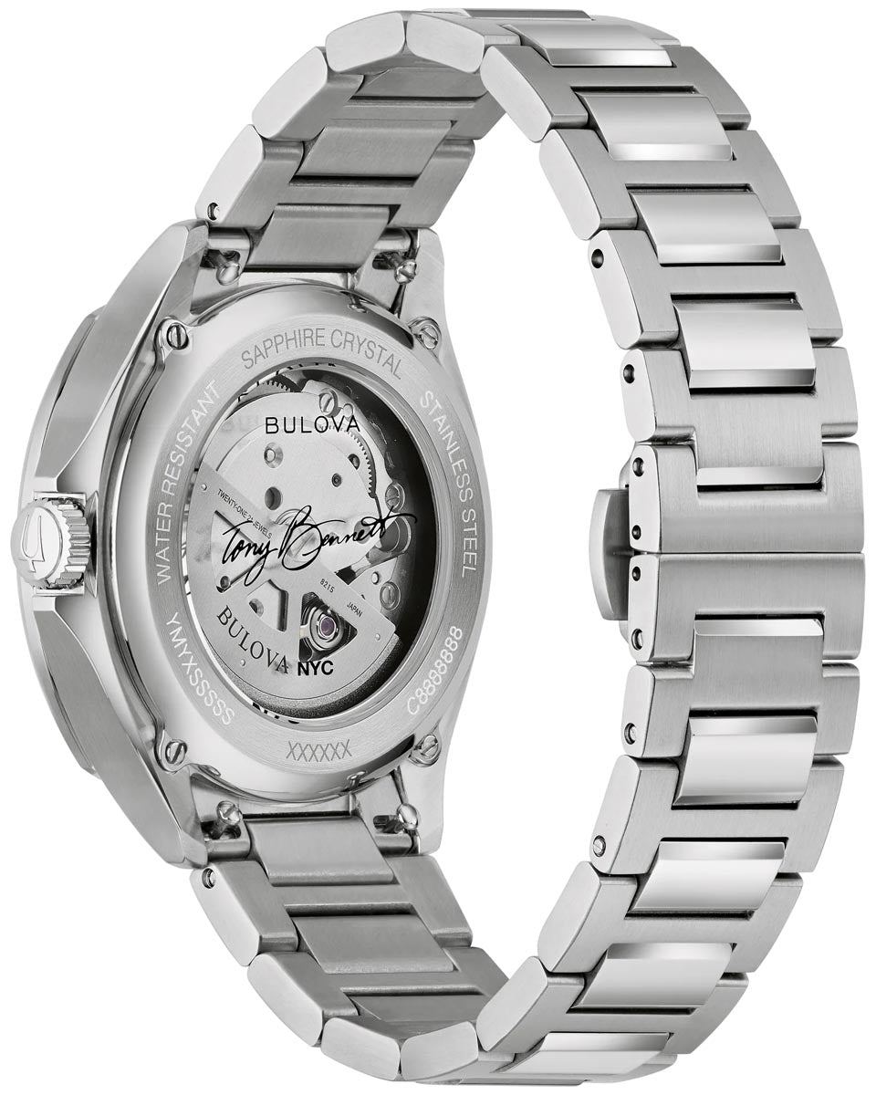 Bulova Tony Bennet Watch with Purple Dial and Stainless Steel Bracelet (39mm and automatic movement)