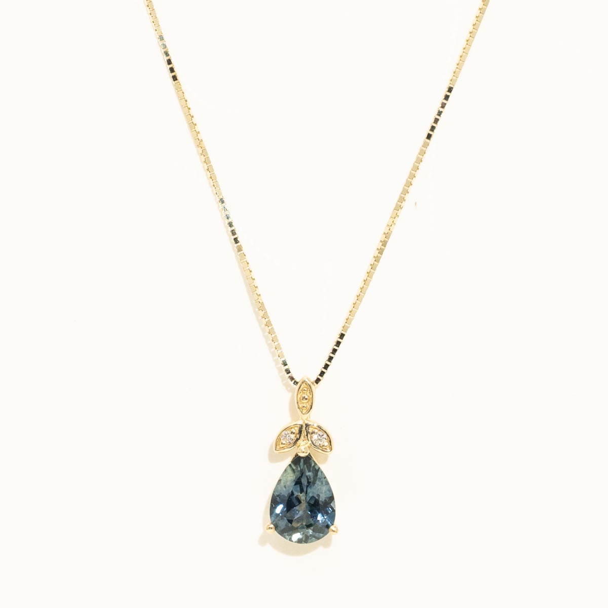 Parlé Pear Shape Montana Sapphire Necklace in 14kt Yellow Gold with Diamonds (.01ct tw)