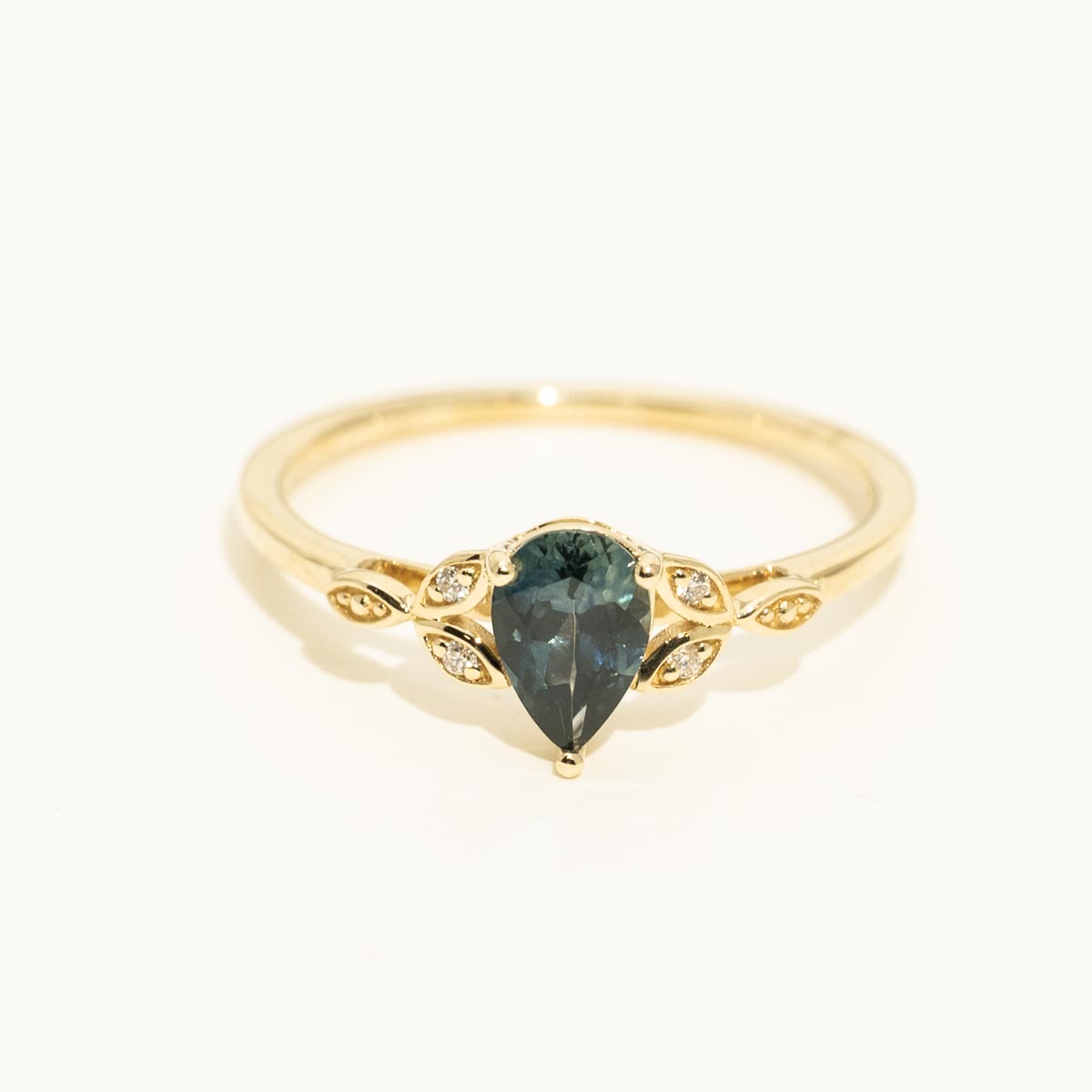 Parlé Pear Shape Montana Sapphire Ring in 14kt Yellow Gold with Diamonds (.02ct tw)
