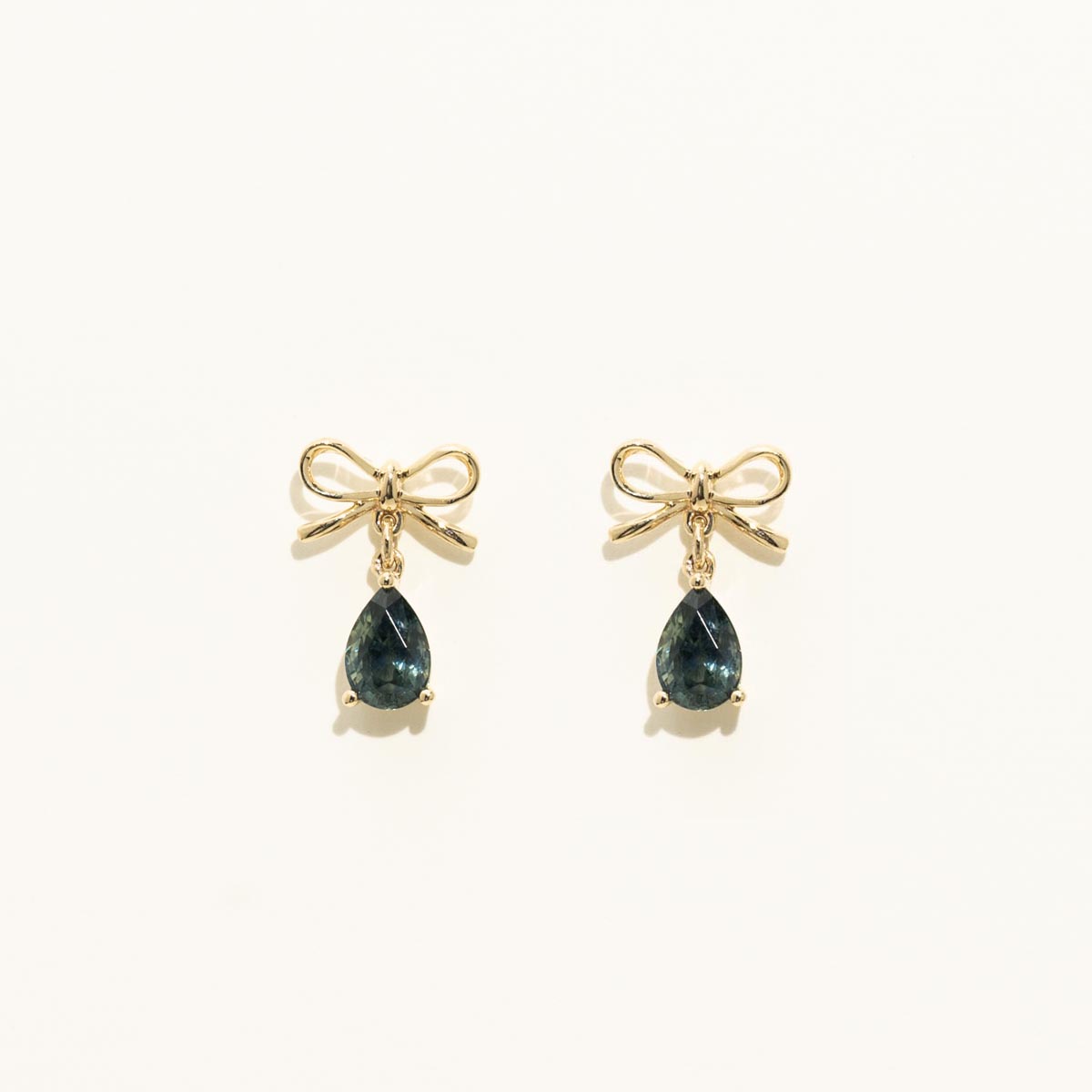 Parlé Pear Shape Montana Sapphire Bow Drop Earrings in 14kt Yellow Gold