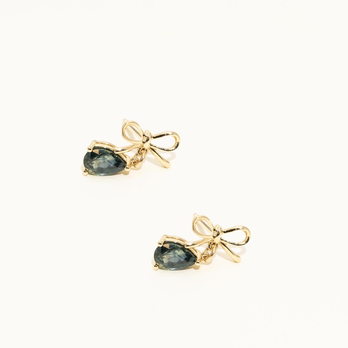 Parlé Pear Shape Montana Sapphire Bow Drop Earrings in 14kt Yellow Gold