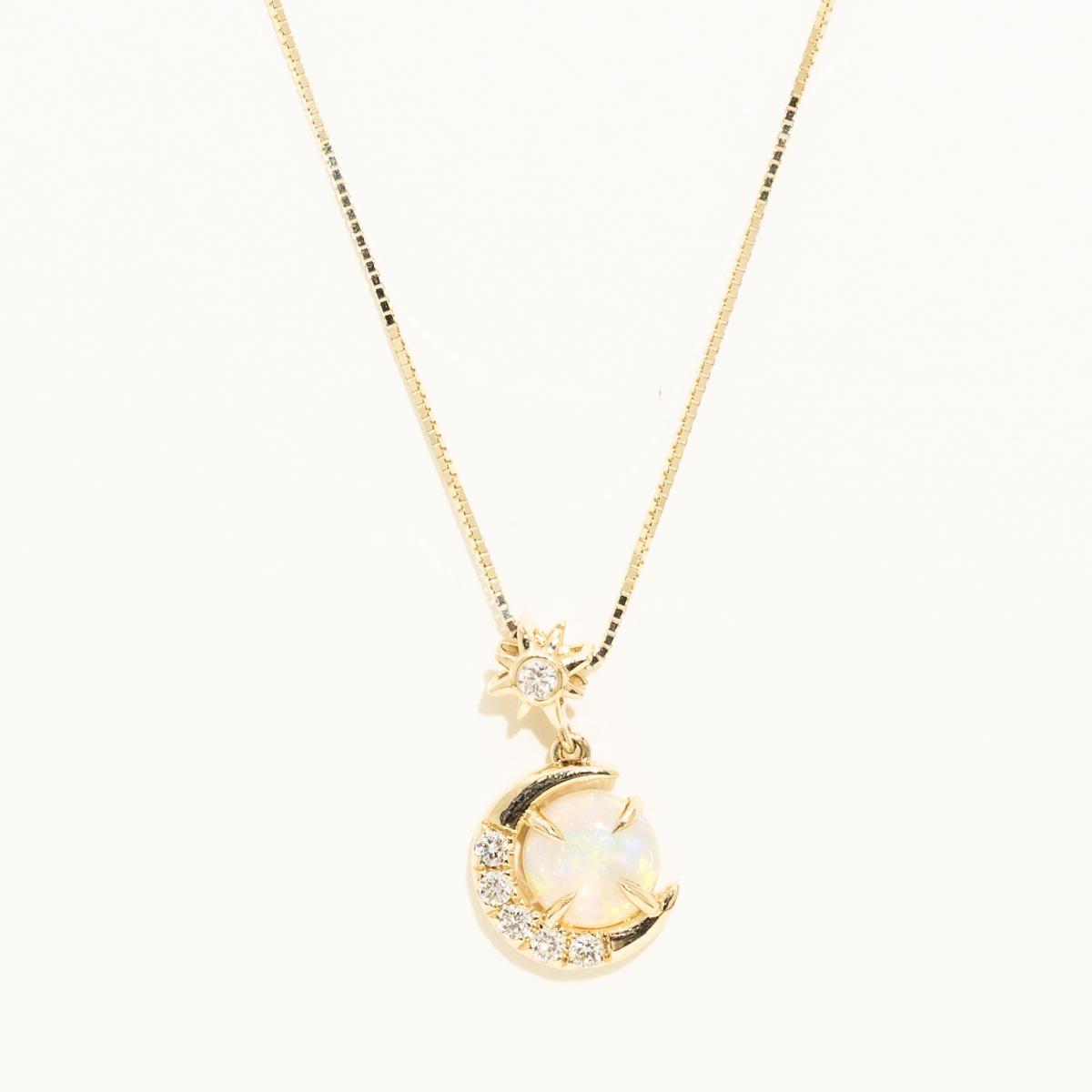 Parlé Australian Opal Moon Necklace in 14kt Yellow Gold with Diamonds (1/10ct tw)