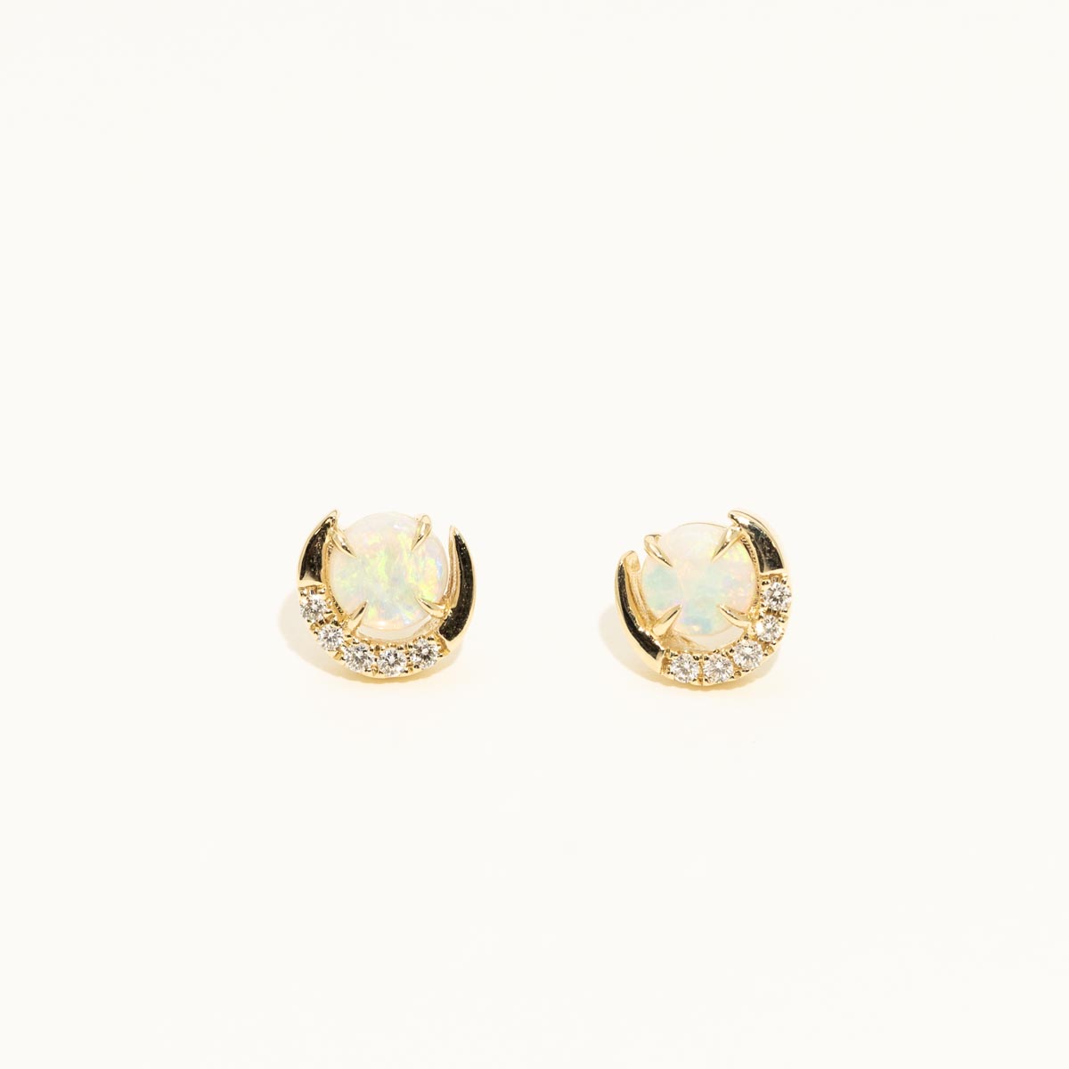 Parlé Australian Opal Moon Earrings in 14kt Yellow Gold with Diamonds (1/10ct tw)