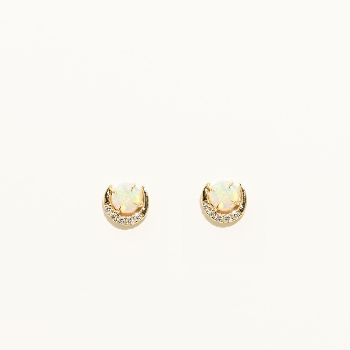 Parlé Australian Opal Moon Earrings in 14kt Yellow Gold with Diamonds (1/10ct tw)