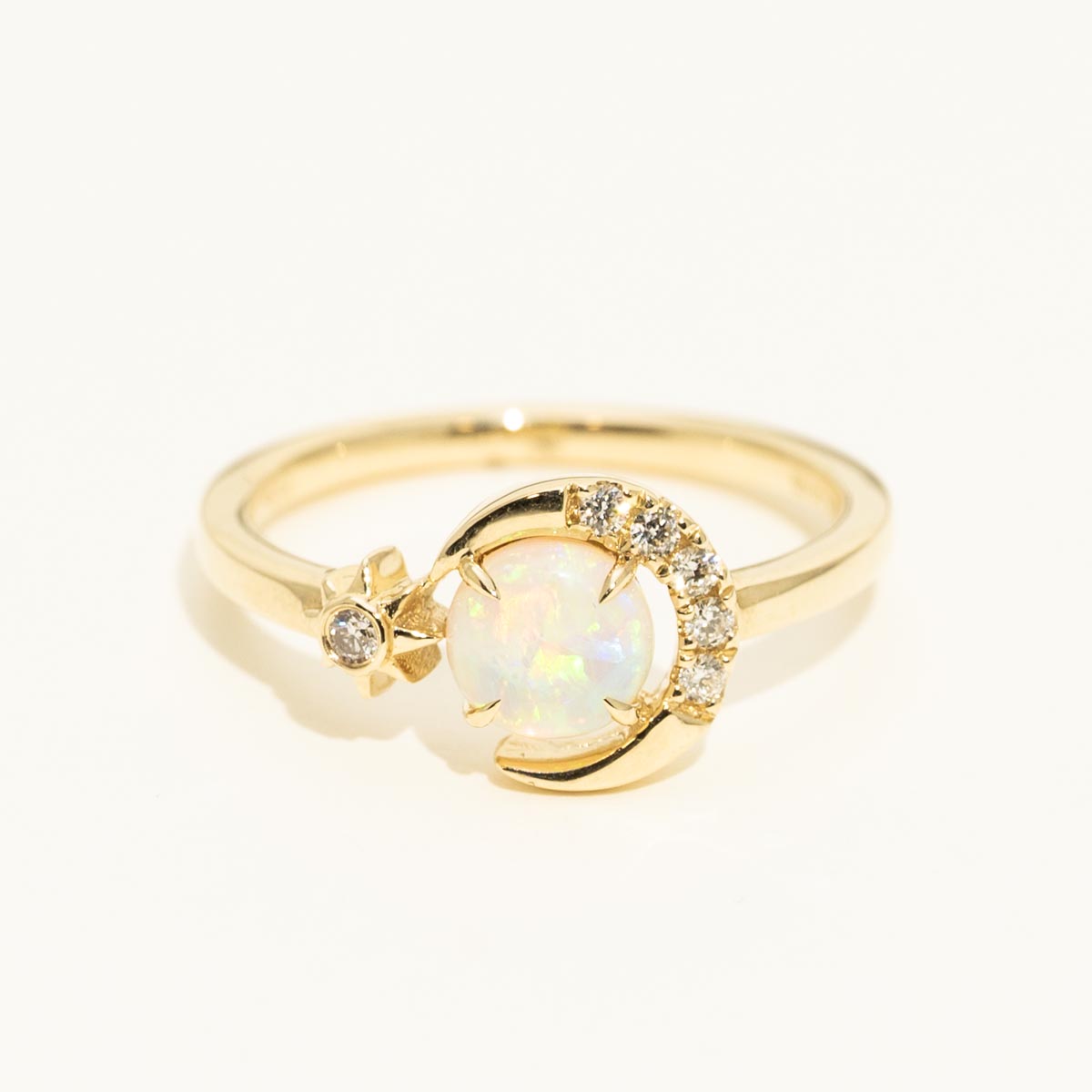 Parlé Australian Opal Moon Ring in 14kt Yellow Gold with Diamonds (1/10ct tw)