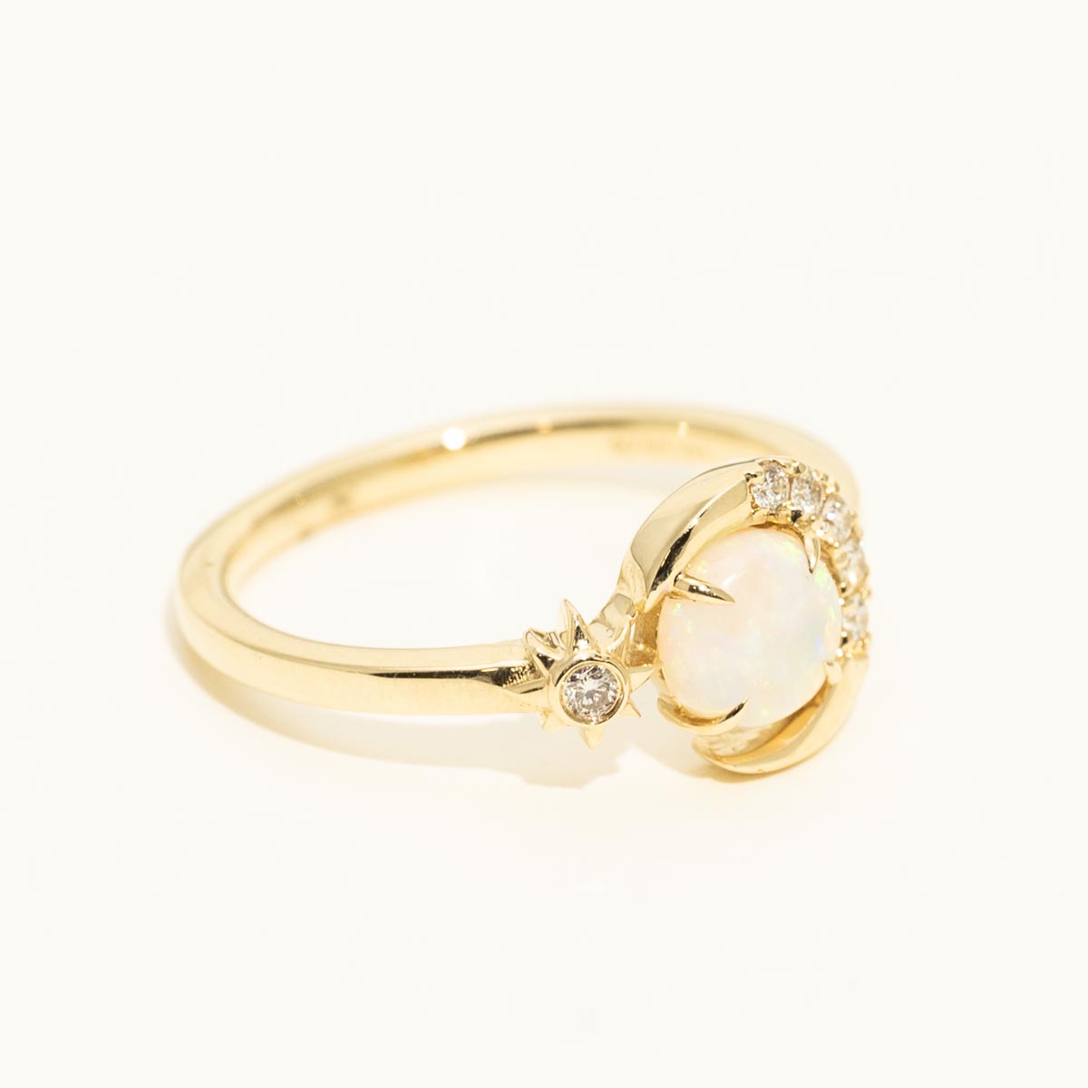 Parlé Australian Opal Moon Ring in 14kt Yellow Gold with Diamonds (1/10ct tw)
