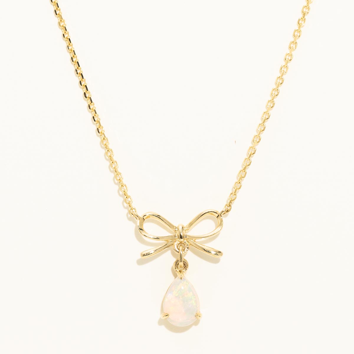 Parlé Pear Shape Australian Opal Bow Necklace in 14kt Yellow Gold