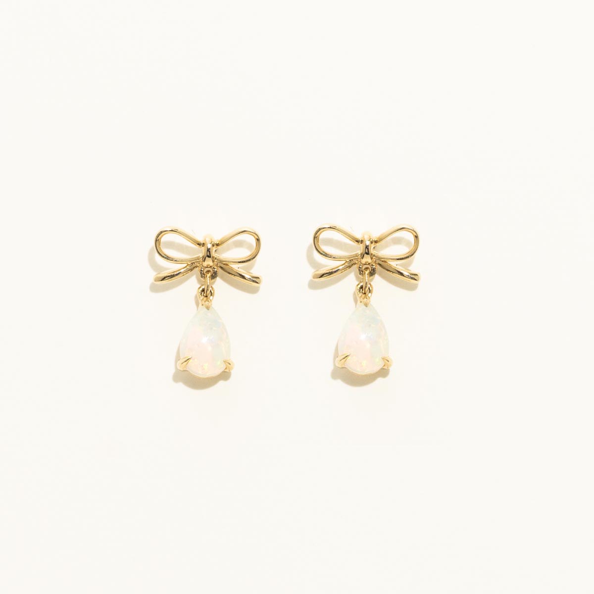 Parlé Pear Shape Australian Opal Bow Earrings in 14kt Yellow Gold