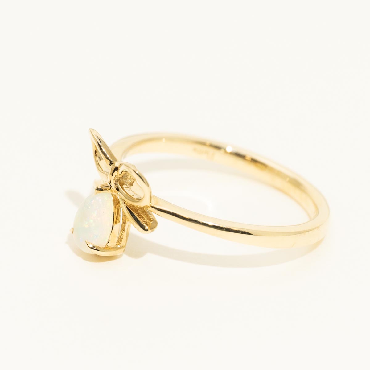 Parlé Pear Shape Australian Opal Bow Ring in 14kt Yellow Gold