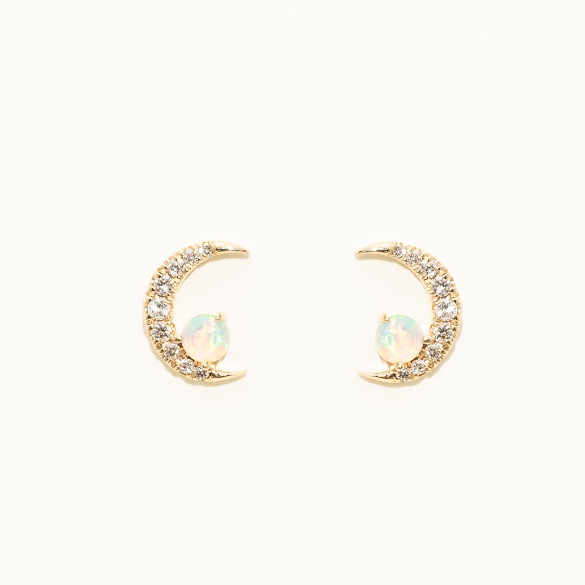 Parlé Australian Opal Half Moon Earrings in 14kt Yellow Gold with Diamonds (1/10ct tw)