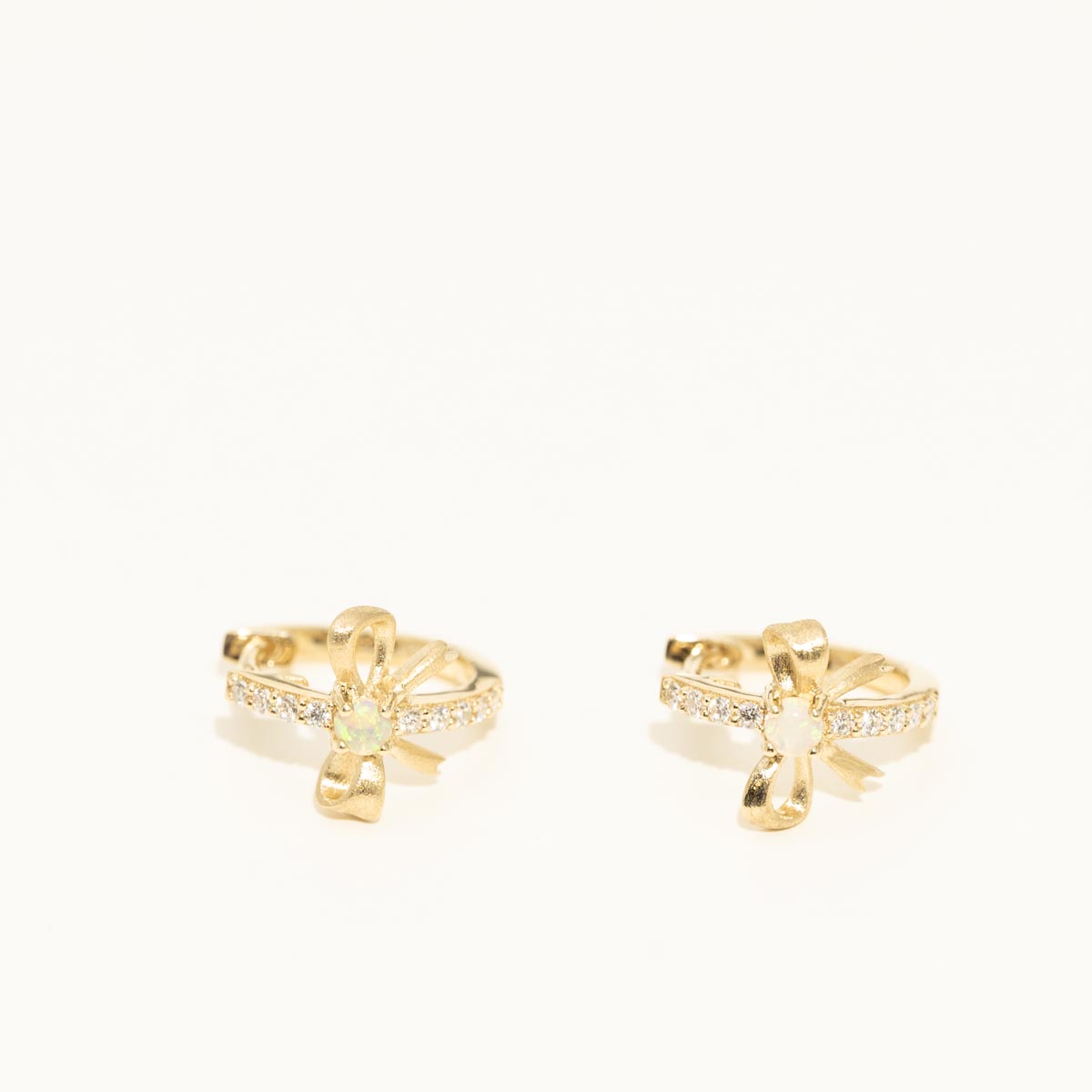 Parlé Australian Opal Bow Hoop Earrings in 14kt Yellow Gold with Diamonds (1/7ct tw)
