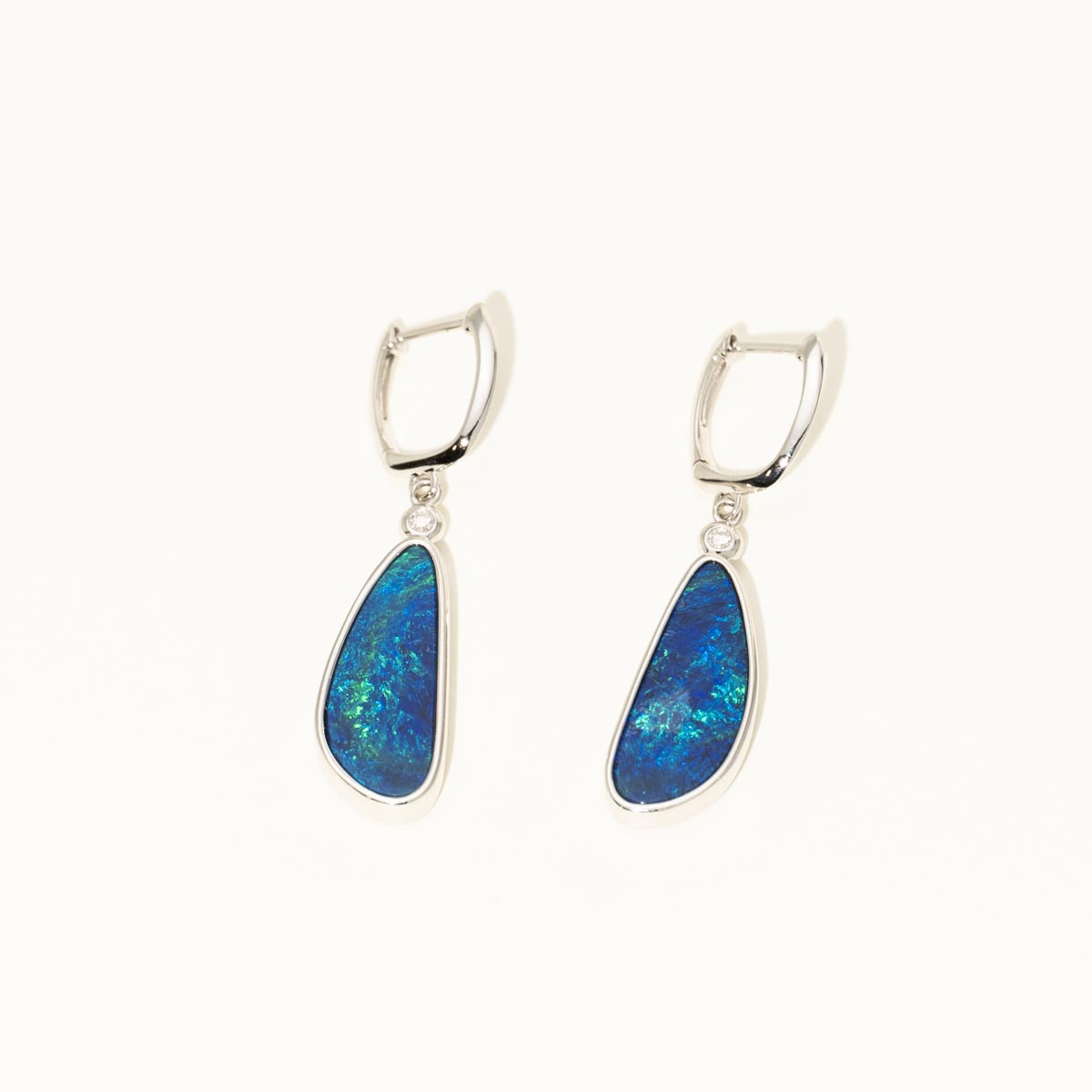 Parlé Australian Opal Doublet Earrings in 14kt White Gold with Diamonds (.03ct tw)