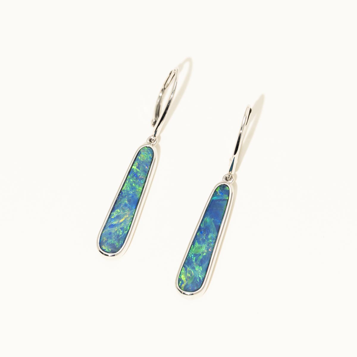 Parlé Australian Opal Doublet Drop Earrings in 14kt White Gold