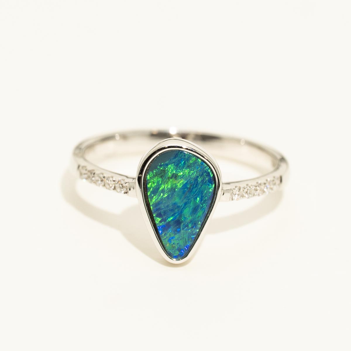 Parlé Australian Opal Doublet Ring in 14kt White Gold with Diamonds (1/20ct tw)