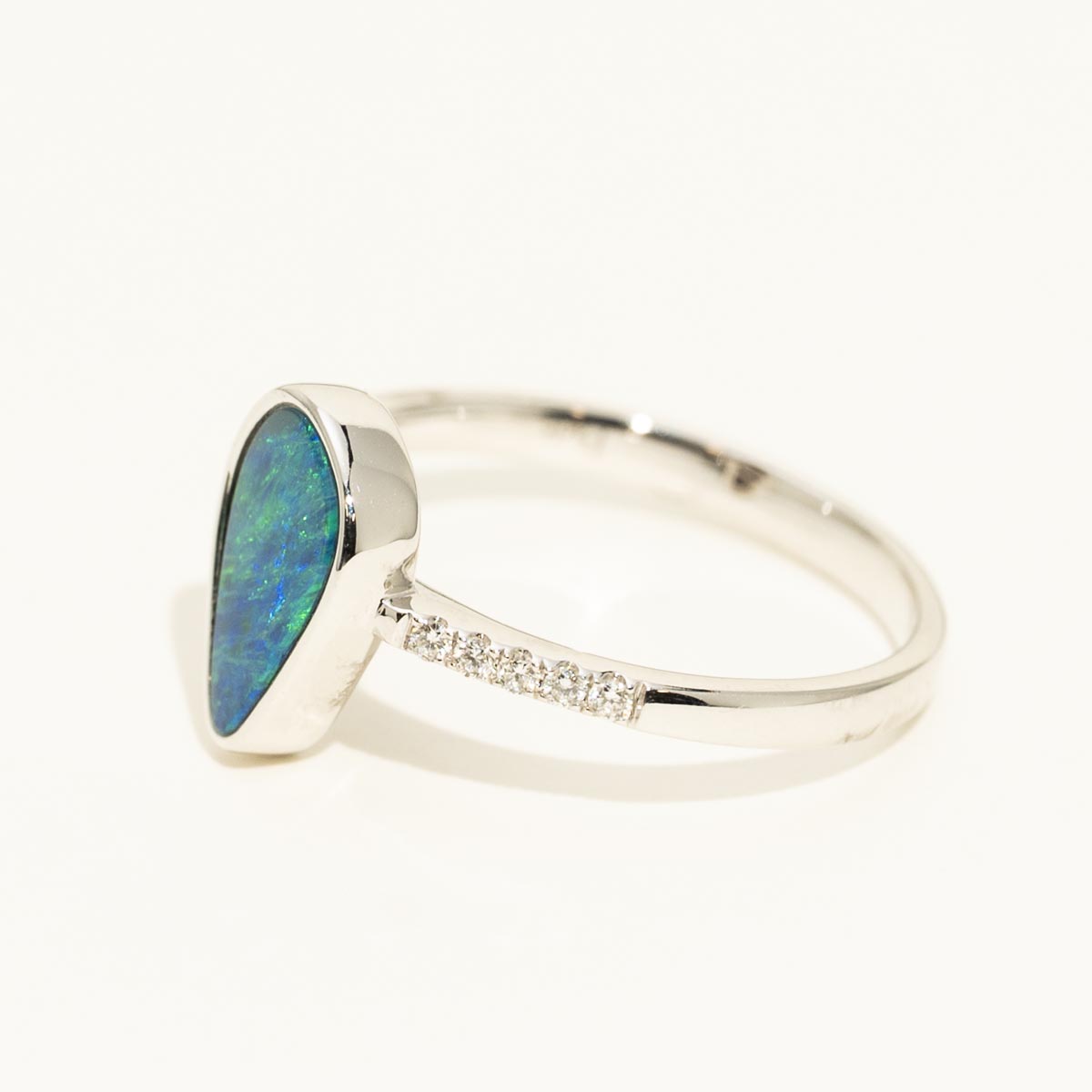 Parlé Australian Opal Doublet Ring in 14kt White Gold with Diamonds (1/20ct tw)