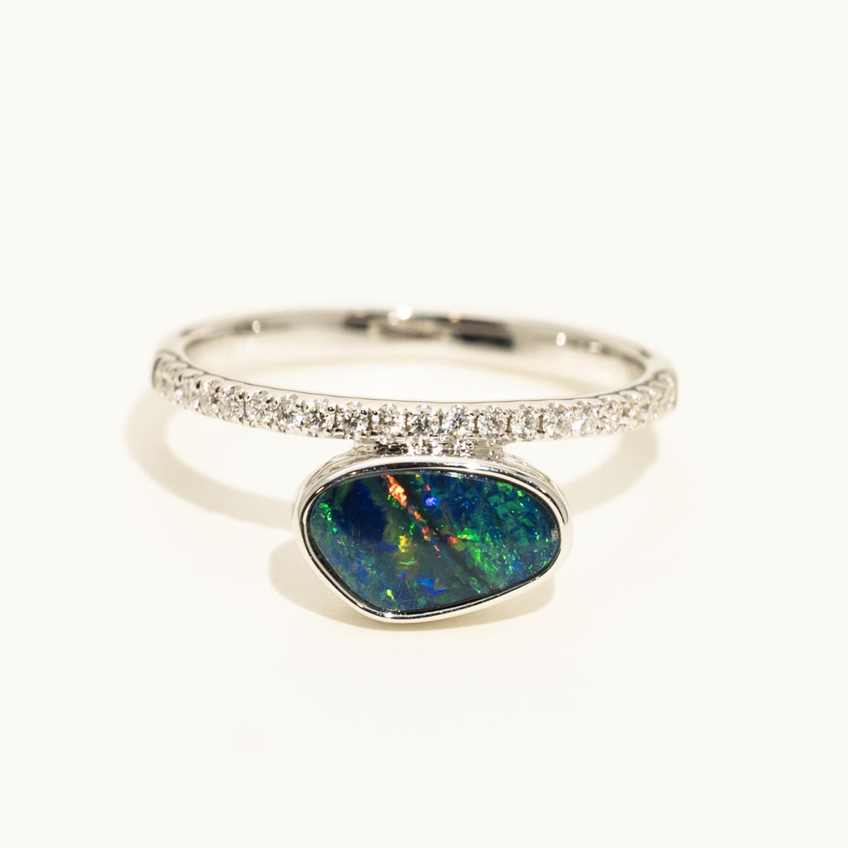 Parlé Australian Opal Doublet Ring in 14kt White Gold with Diamonds (1/7ct tw)