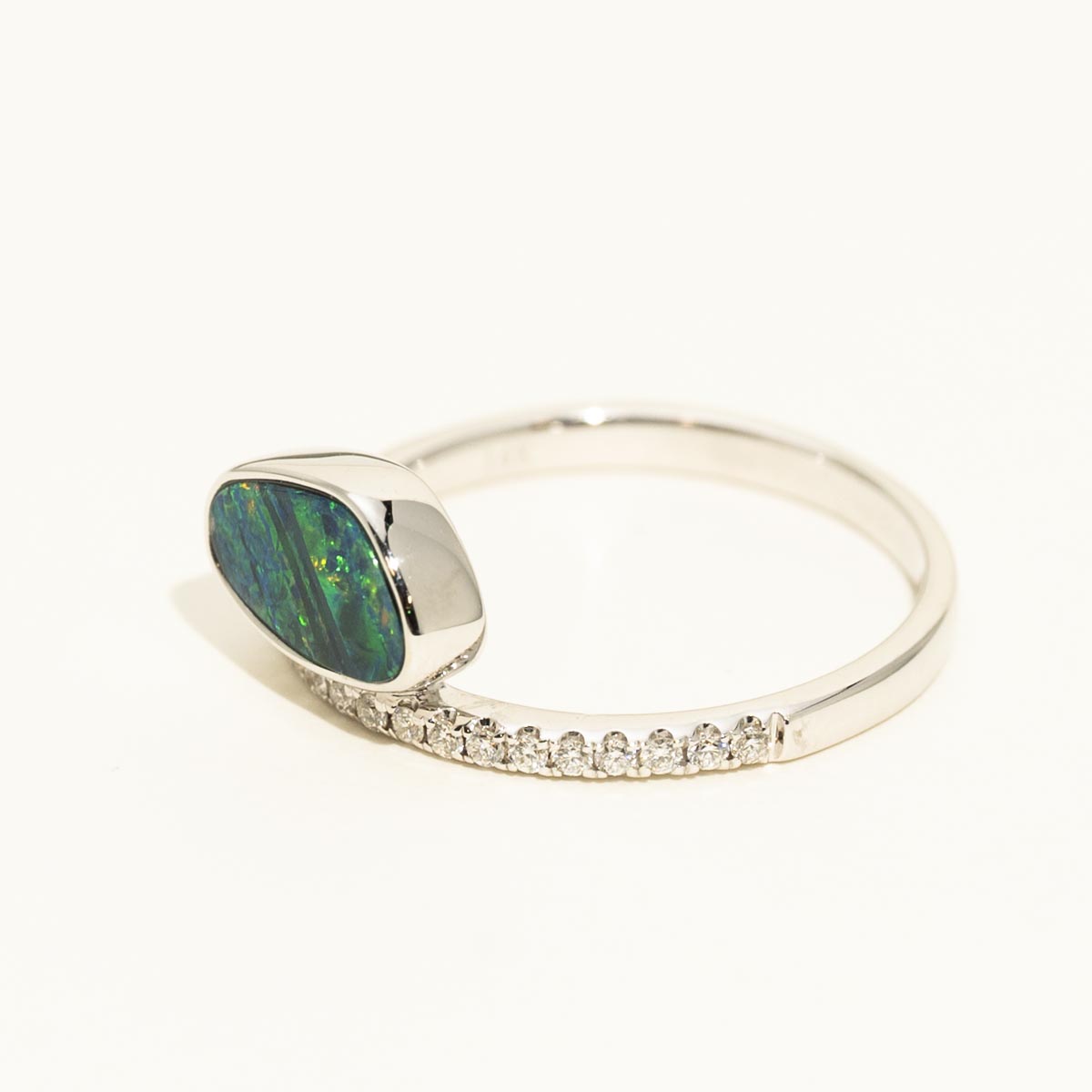 Parlé Australian Opal Doublet Ring in 14kt White Gold with Diamonds (1/7ct tw)