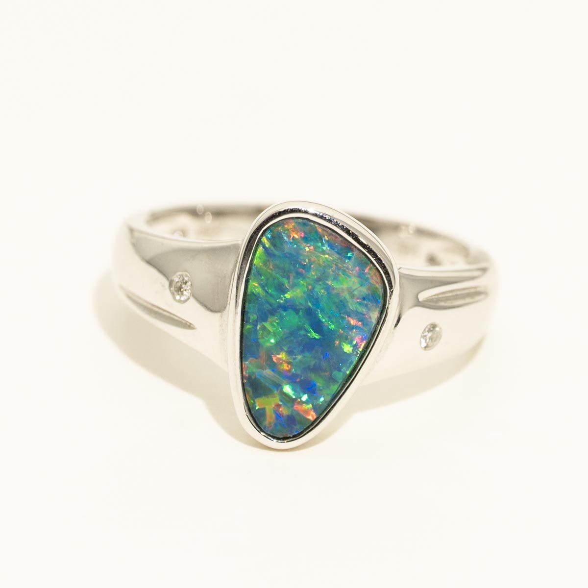 Parlé Australian Opal Doublet Ring in 14kt White Gold with Diamonds (.02ct tw)