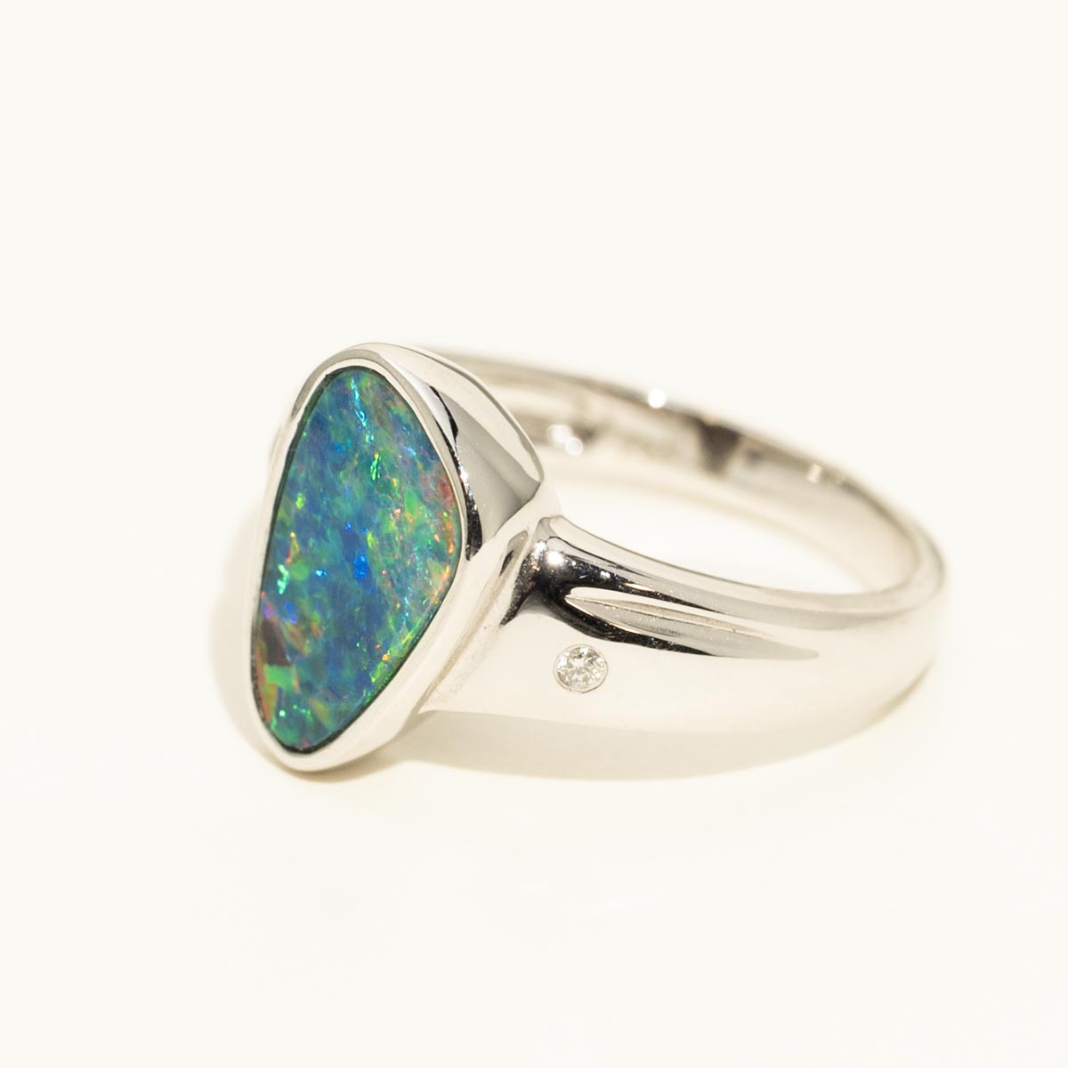 Parlé Australian Opal Doublet Ring in 14kt White Gold with Diamonds (.02ct tw)