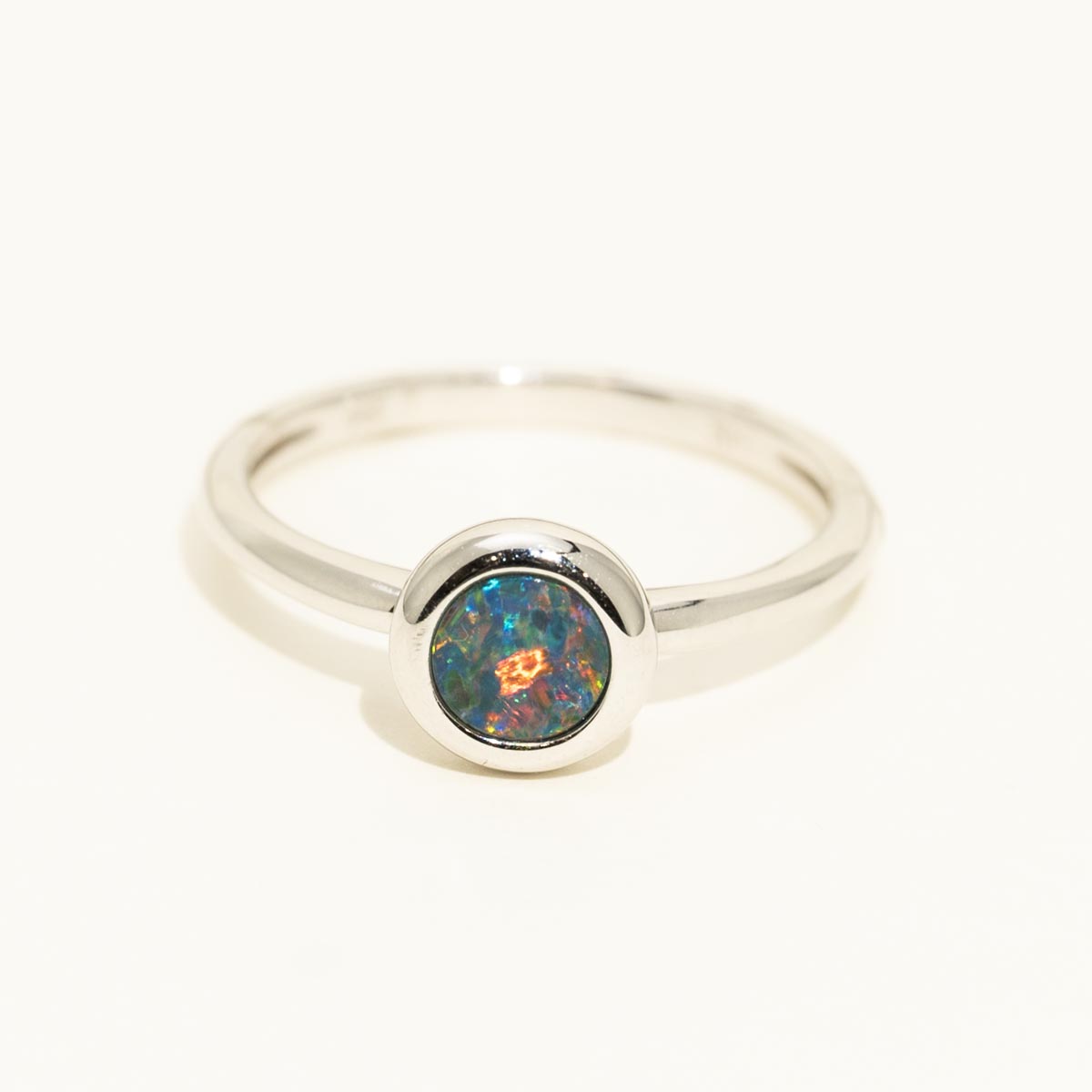 Parlé Australian Opal Doublet Ring in 14kt White Gold