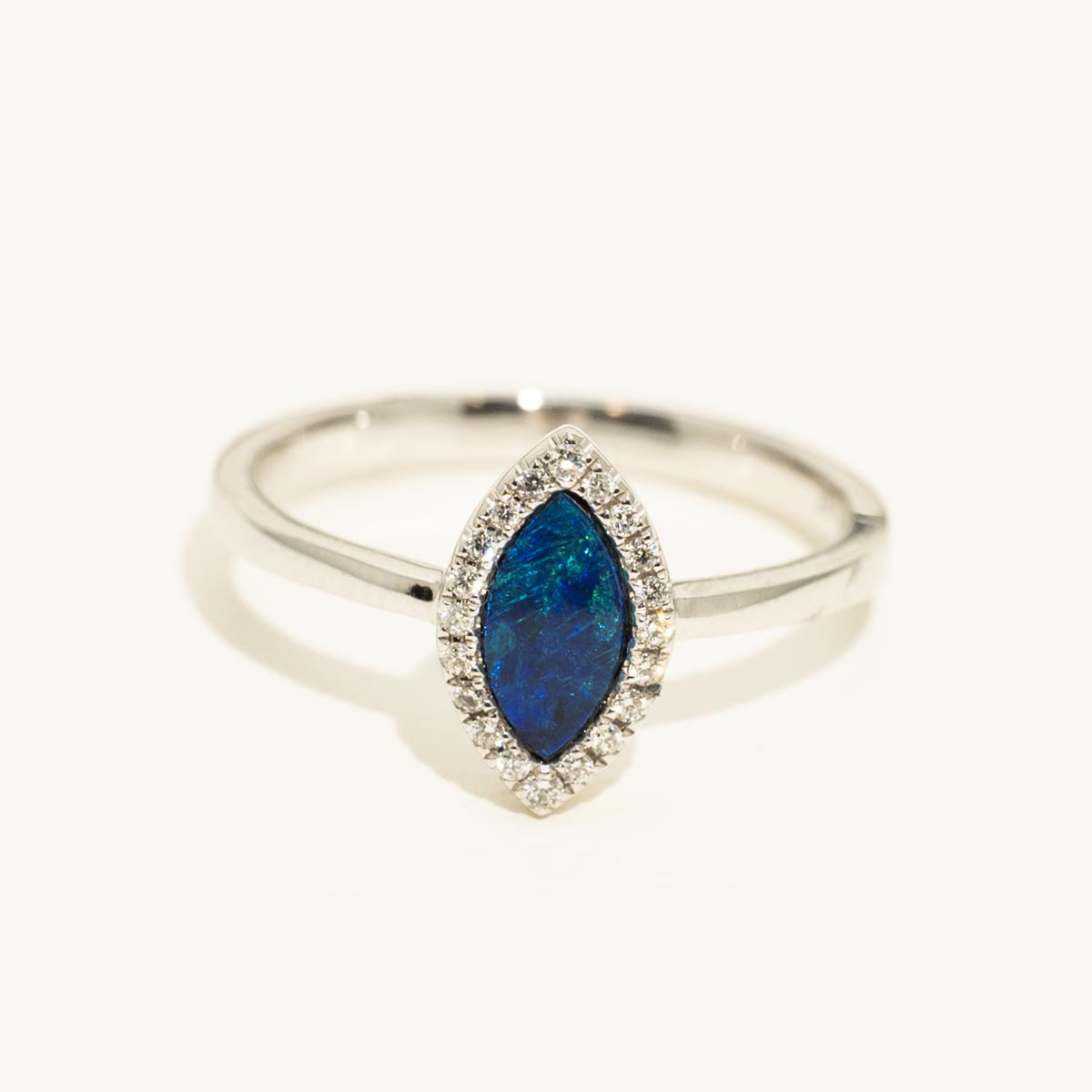 Parlé Marquise Australian Opal Doublet Halo Ring in 14kt White Gold with Diamonds (1/10ct tw)