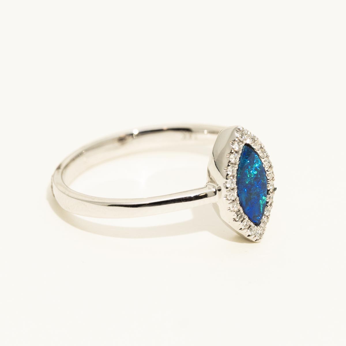 Parlé Marquise Australian Opal Doublet Halo Ring in 14kt White Gold with Diamonds (1/10ct tw)